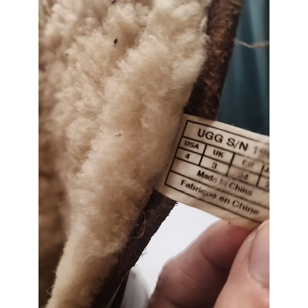 Ugg Kensington Size 4 Brown Distressed Leather‎ 1969 Sheepskin Youth Boot Zipper